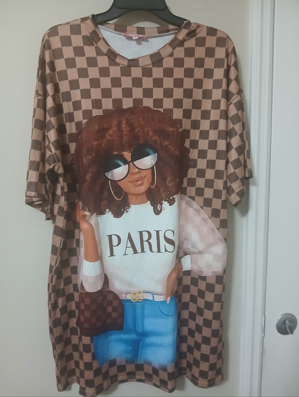Nwt Paris Graphic Checkered Brown Women's Tee